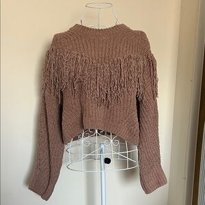 SIZE S | Soft Brown Fringe Crop Sweater